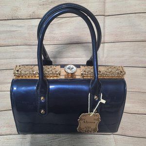 Alyssa Purse Handbag Vegan Patent Shoulder Bag Strap Electric Blue - NEW